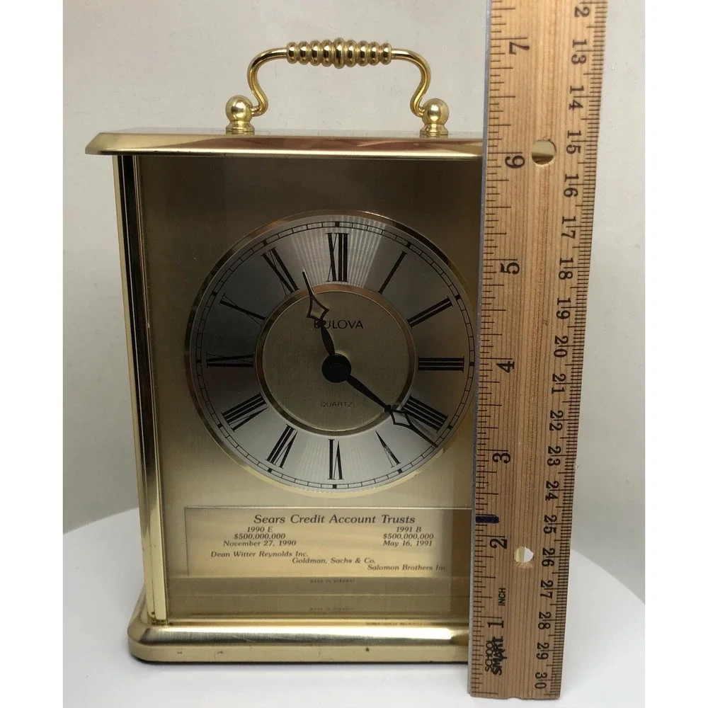Vintage Bulova Clock Heavy‎ Brass Quartz Mantel Clock, Germany, Sears, Works!